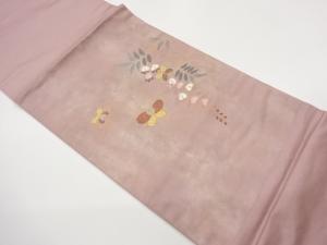 引箔蝶に花葉模様織出し開き名古屋帯（額縁仕立て）